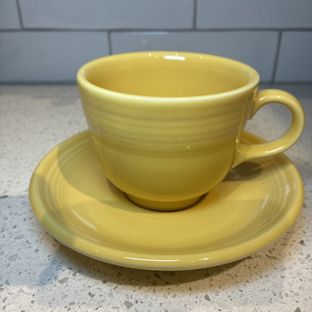 Fiesta Ware Coffee Tea Cup & Saucer Sunflower Yellow Homer Laughlin USA